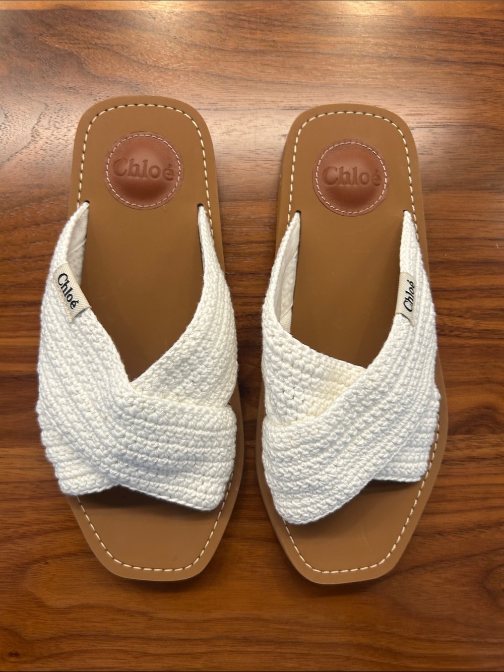 Chloe Woody Crochet Crossover Sandal in White